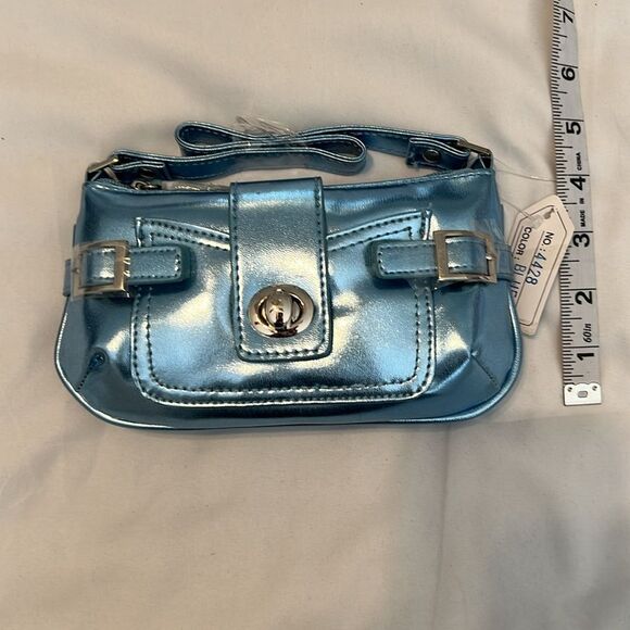 NWT Moda Bella  Metallic Blue Handbag and Wallet Set perfect festival size - Picture 14 of 15